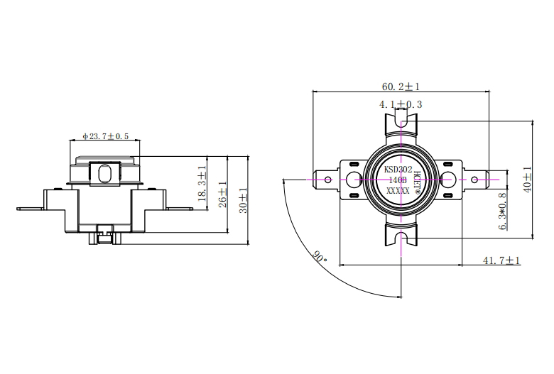 KSD302大電流溫控開關(guān)尺寸圖