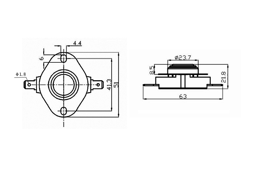 KSD302防干燒溫控開關(guān)尺寸圖